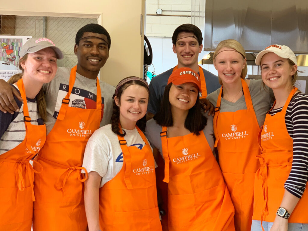 This photo shows Campbell University students taking part in the Collegiate Hunger Challenge