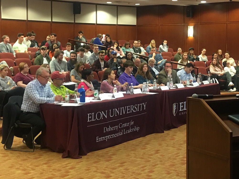 This photo shows judges at the Elon Innovation Challenge