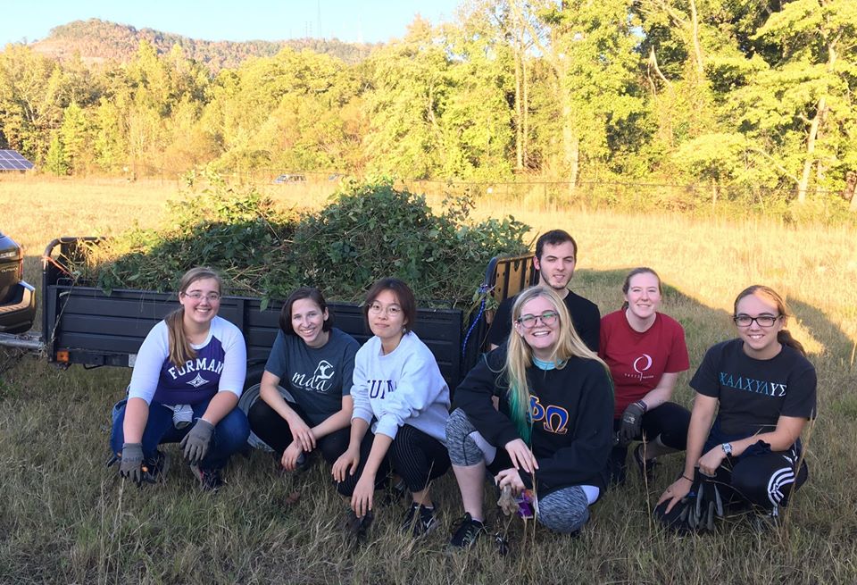 this photo shows Furman University students getting ready for a sustainable Christmas in 2019.