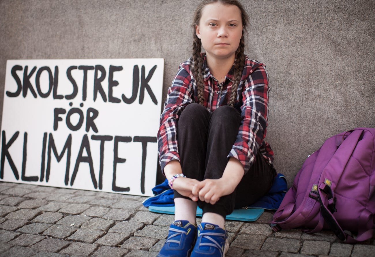 this photo depicts Greta Thunberg, the face of the global youth movement fighting climate change