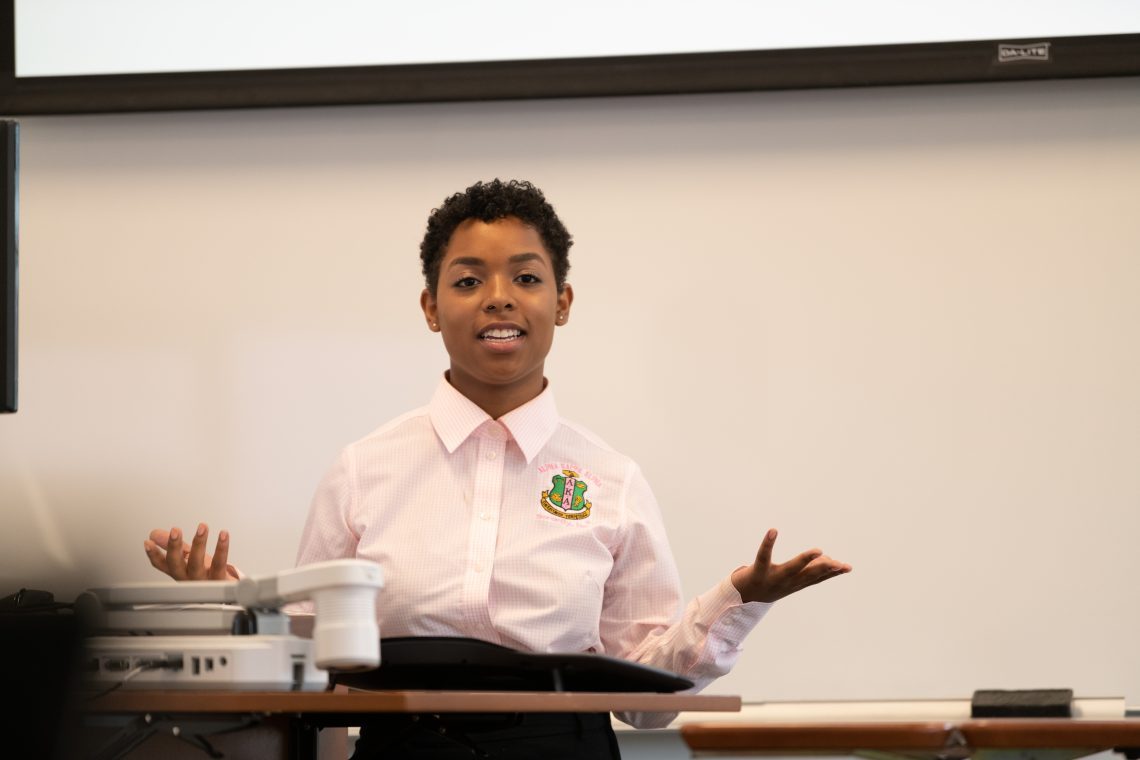 photo MaKayla Lorick speaking to an audience
