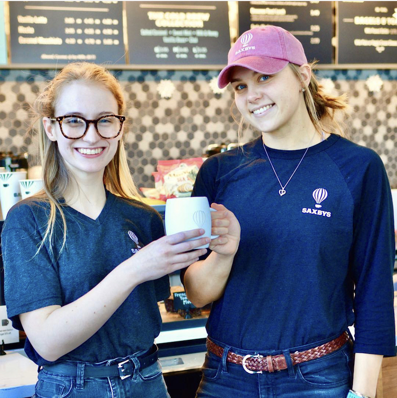 this photo depicts two women employees at a Saxbys ELP Cafe at La Salle University