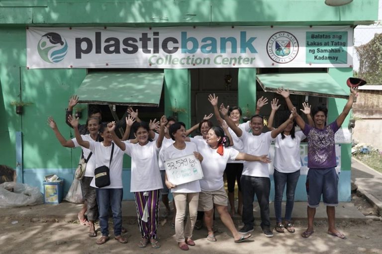 this photo shows a group of collectors at a Plastic Bank collection center
