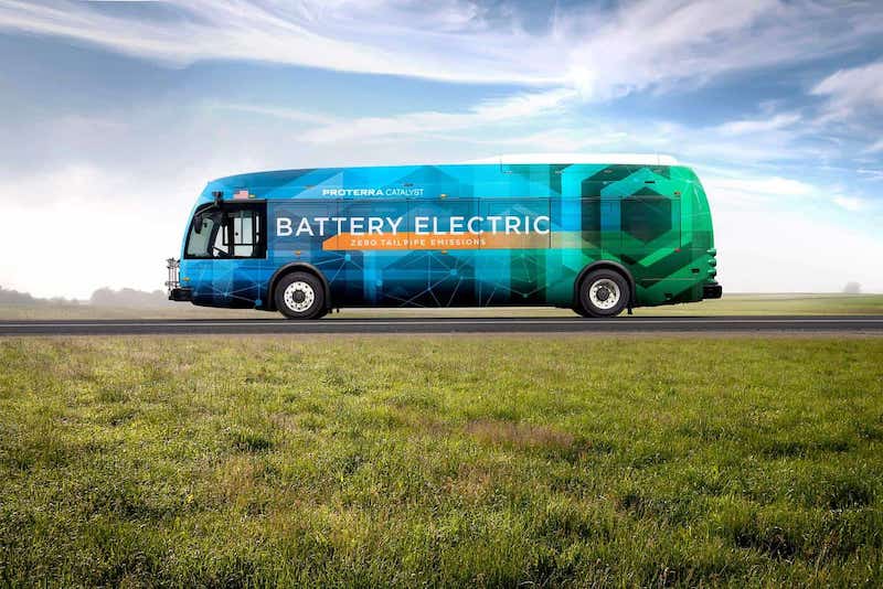 this photo shows an electric bus manufactured by Proterra