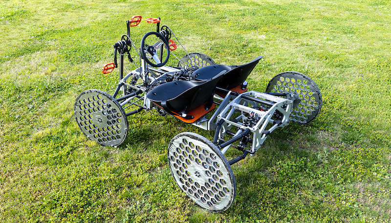 this photo shows the space mission rover designed by mechanical engineering students at Campbell University for NASA HERC.