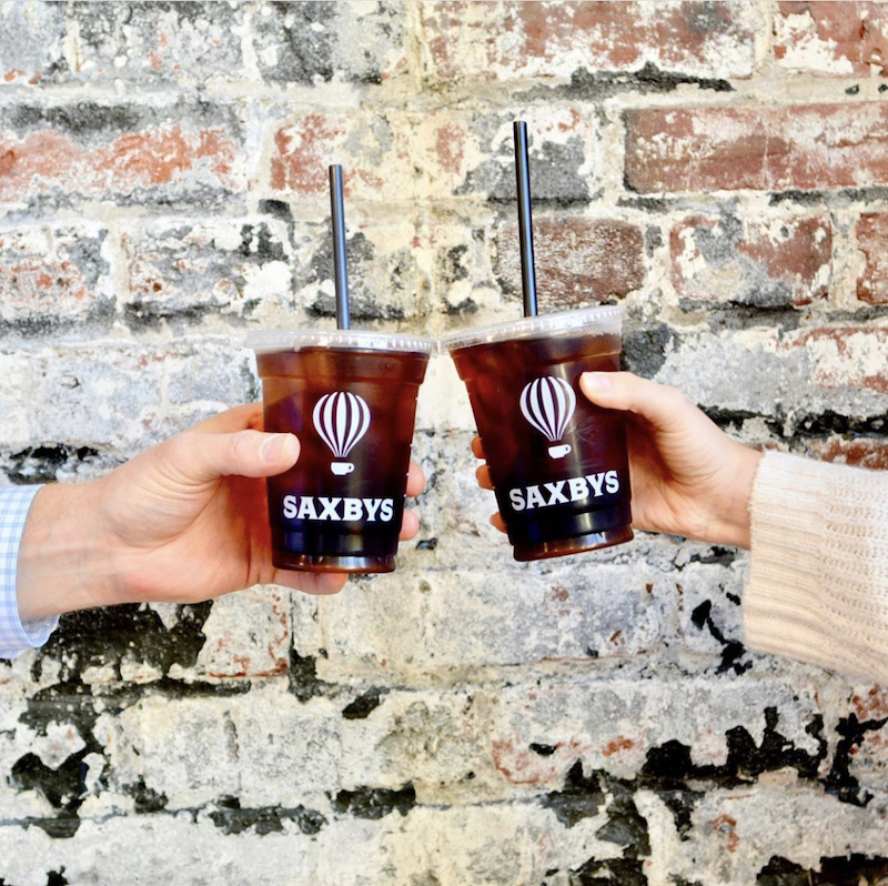 this photo shows two coffee drinks offered by Saxbys