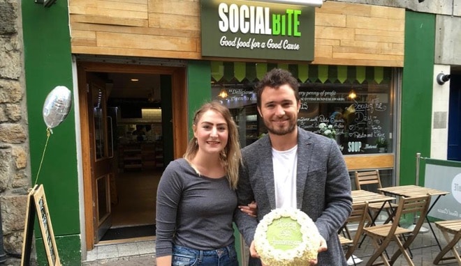 this photo shows what the founders of Social Bite Cafe and the World's Big Sleep Out look like