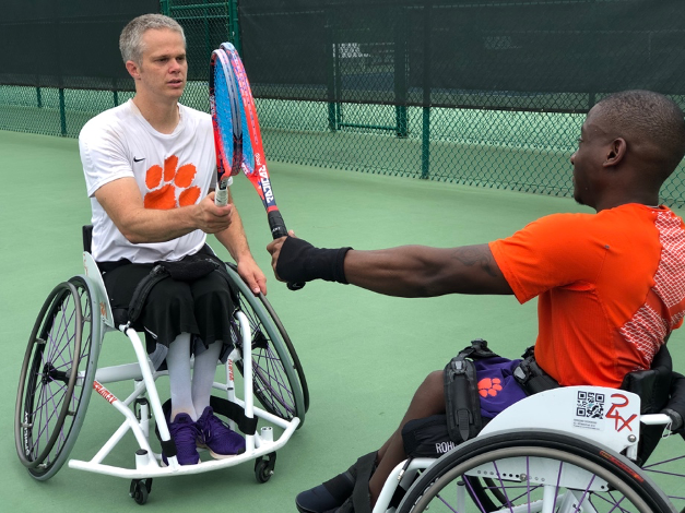 this photo shows wheelchair tennis athletes in Clemson University's first adaptive sports team