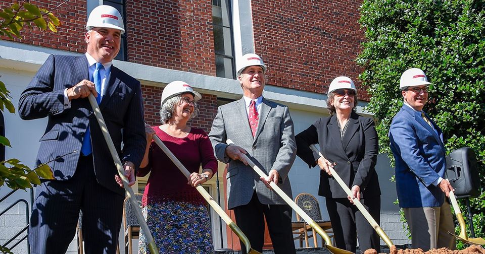 this photo shows a groundbreaking ceremony at a new environmental studies facility at Wofford College