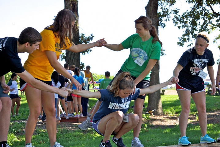 this photo shows a group of Rollins College students taking part in a leadership development exercise as part of the Emerging Leadership Institute